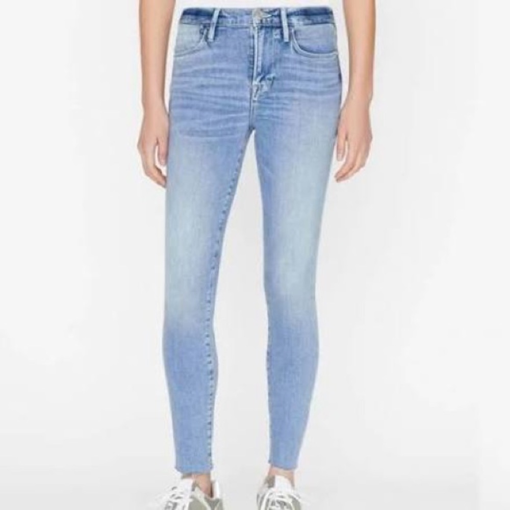 New FRAME Le High Skinny Jeans High Rise Raw Edge Stretch Denim